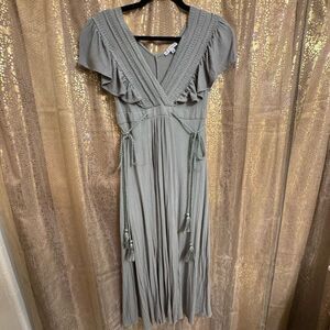 Baltic Born Jennifer Deep V Light Sage Green Tassels Maxi Dress XS